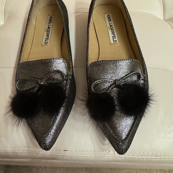 Karl Lagerfeld Shoes - Karl Lagerfeld Metallic Silver Loafers with Black Accents. Leather upper. Size 6